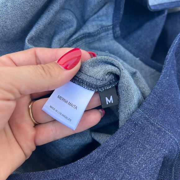 Merna Maita Denim Jumpsuit Tank Dark Wash Indigo Medium Jean One Piece - Picture 9 of 10